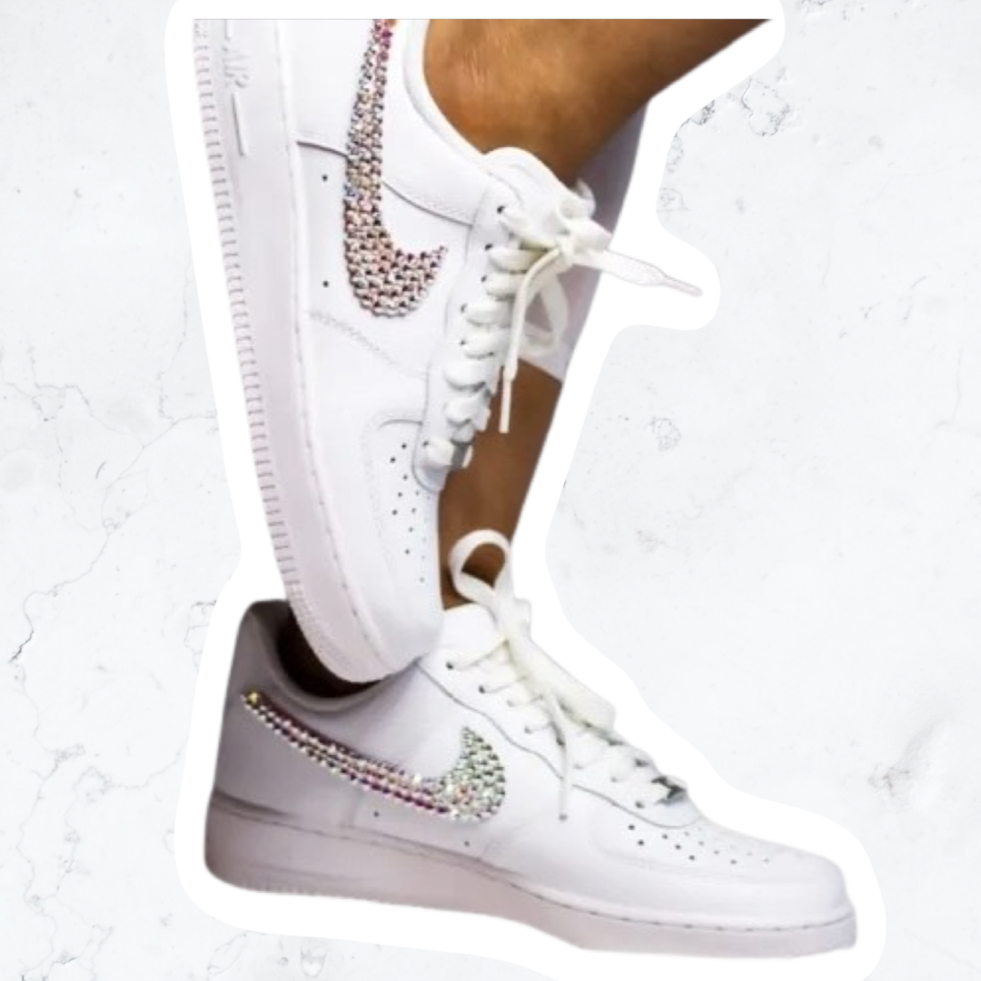 Swarovski Crystal Nike Air Force White Custom Handmade Sneakers 5 Crystal AB (Rainbow Effect) by BlingxAddict | BlingxAddict