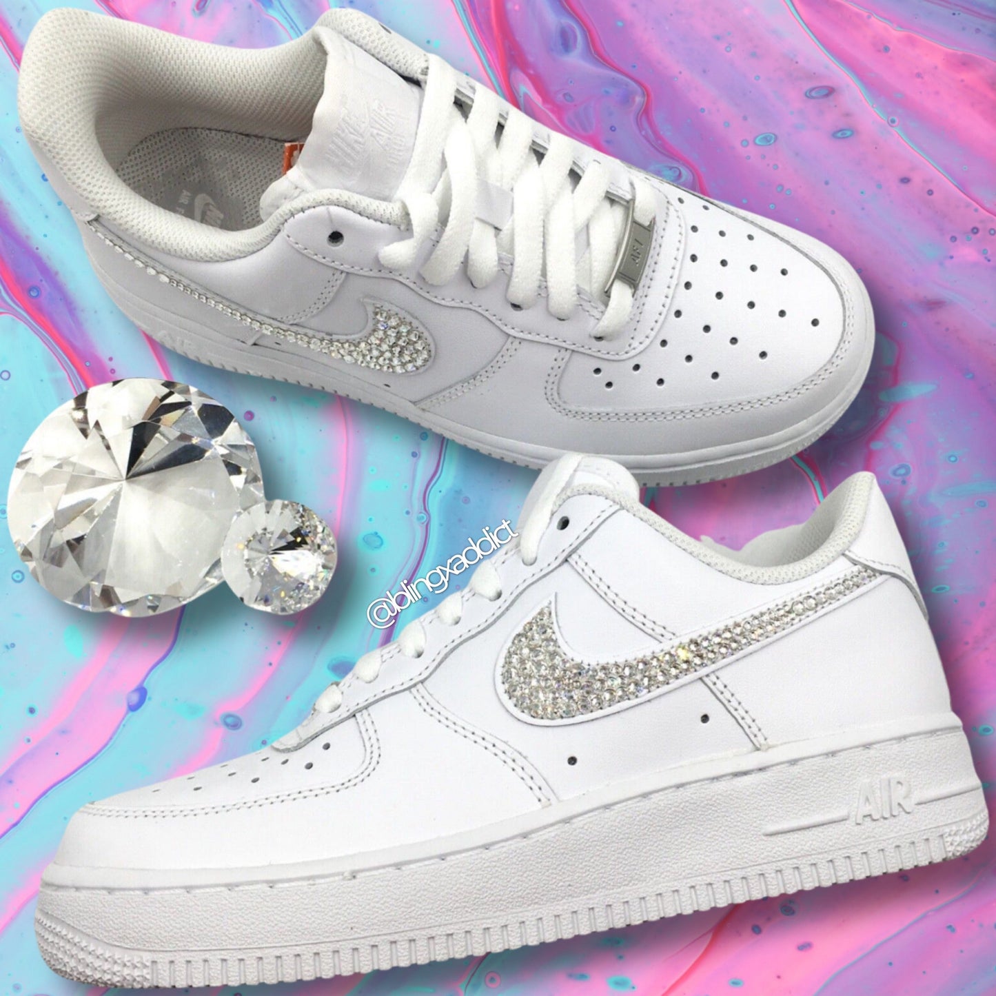 Swarovski Crystal Nike Air Force White Custom Handmade Sneakers 5 Crystal Clear by BlingxAddict | BlingxAddict
