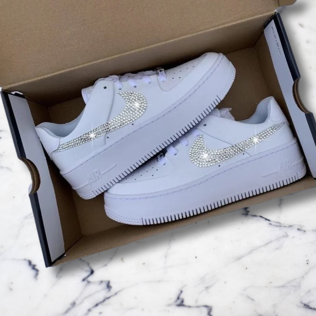 Swarovski Crystal Nike Air Force White Custom Handmade Sneakers by BlingxAddict | BlingxAddict