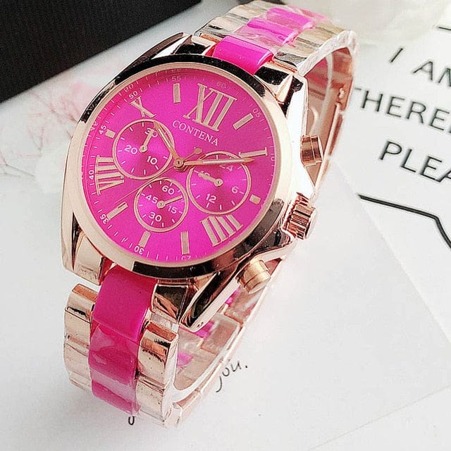 'Tik Tok You Dont Stop' Stainless Steel Ceramic Bright Color Wristwatch Hot Pink Watches by BlingxAddict | BlingxAddict