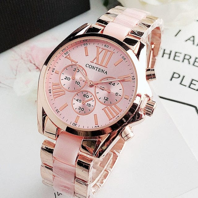 'Tik Tok You Dont Stop' Stainless Steel Ceramic Bright Color Wristwatch Light Pink Watches by BlingxAddict | BlingxAddict