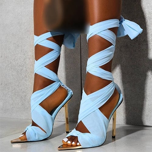 'Up & Out' Gladiator Pointed Toe Heels Blue 6 Shoes by Bling Addict | BlingxAddict