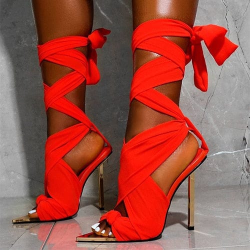 'Up & Out' Gladiator Pointed Toe Heels Orange 9.5 Shoes by Bling Addict | BlingxAddict