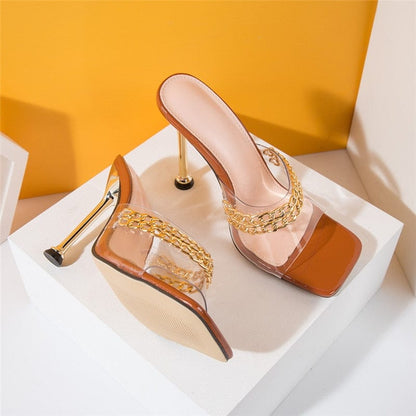 'Vacay' PVC Transparent Square Toe Stiletto Sandals Shoes by BlingxAddict | BlingxAddict