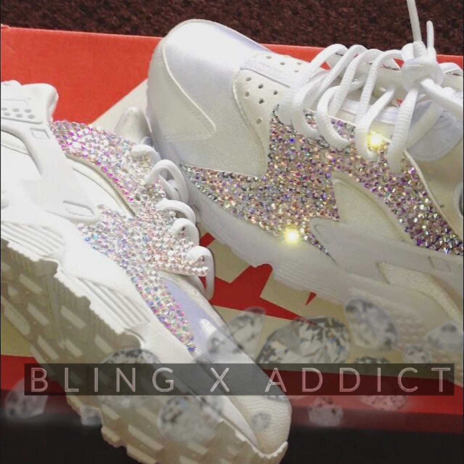 White Nike Huarache Swarovski Crystalized Sneakers 5 Crystal Clear Ab Shoes by BlingxAddict | BlingxAddict