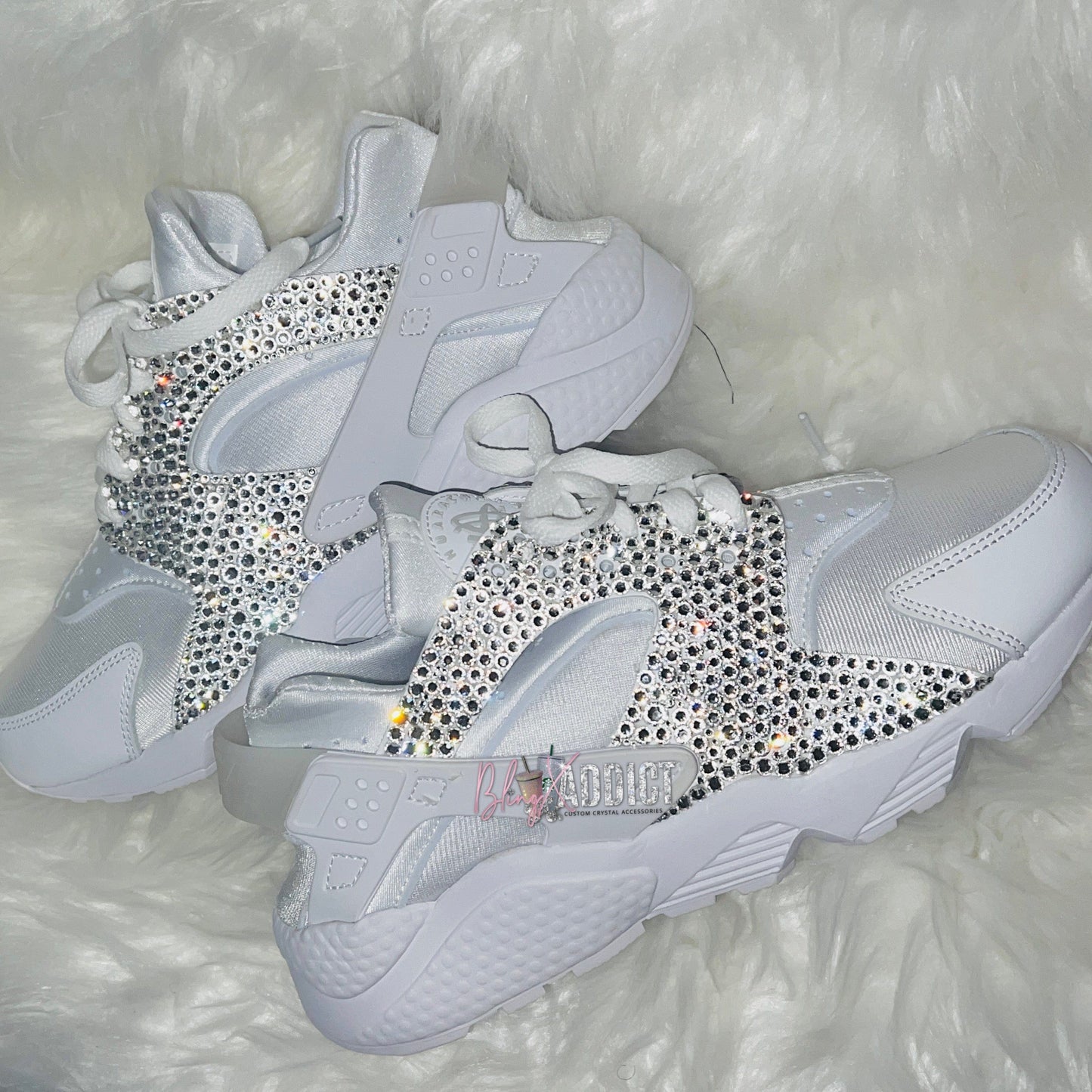 White Nike Huarache Swarovski Crystalized Sneakers 5 Crystal Clear Shoes by BlingxAddict | BlingxAddict