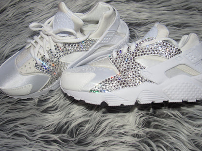 White Nike Huarache Swarovski Crystalized Sneakers Shoes by BlingxAddict | BlingxAddict