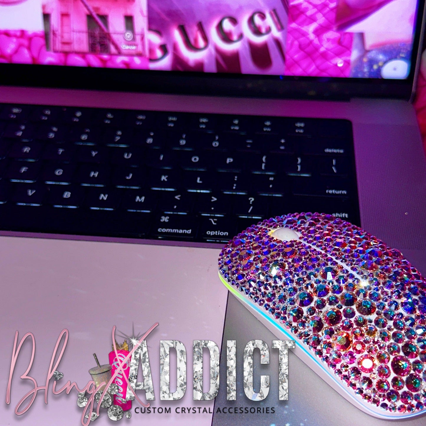 Wireless Color Changing Mouse w/Genuine Swarovski Crystals Full Bling Crystal Clear by BlingxAddict | BlingxAddict