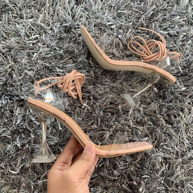 'Wrapped Up' Square Toed Heels Nude 4 Shoes by Bling Addict | BlingxAddict