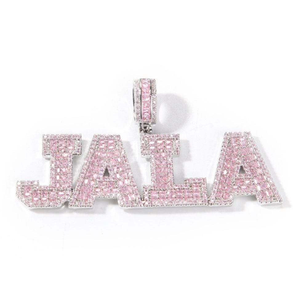'Yeah, I Said It' Pink PZ Custom Baguette Tennis Chain 2 LETTERS 18INCH TENNIS CHAIN SILVER plating Necklaces by Bling Addict | BlingxAddict